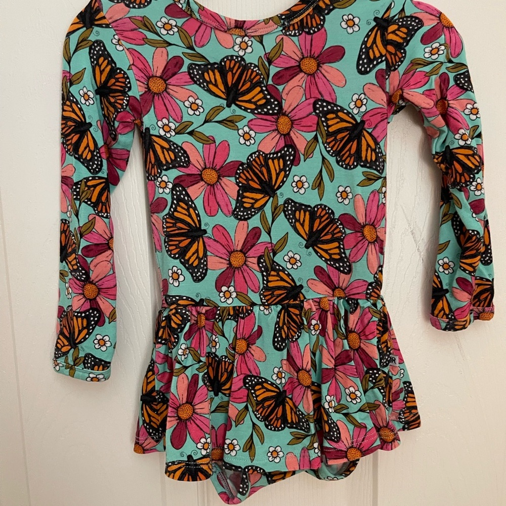 Blue and Pink Bodysuit with Butterfly Print